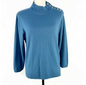 Parisian Works Pullover Top Women's Size Large Blue With 3/4 Sleeves Crew Neck